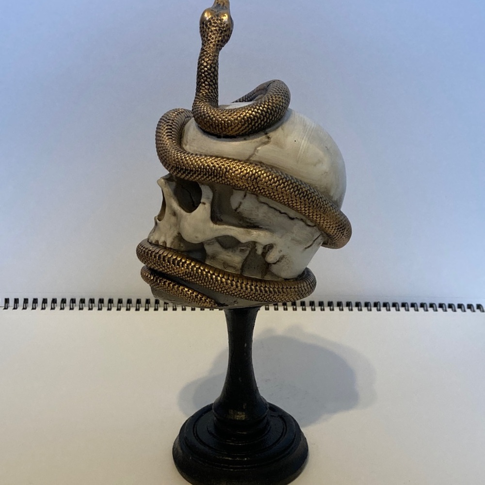 Ashland Skull with Bronze Snake Pedestal Halloween Spooky Decor - Picture 2 of 11